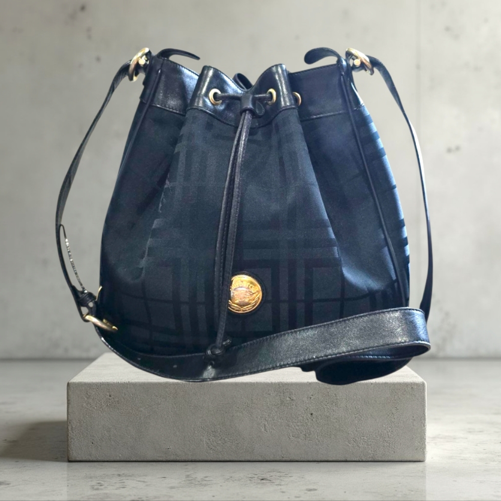 Burberrys Vintage Black Drawstring Bag